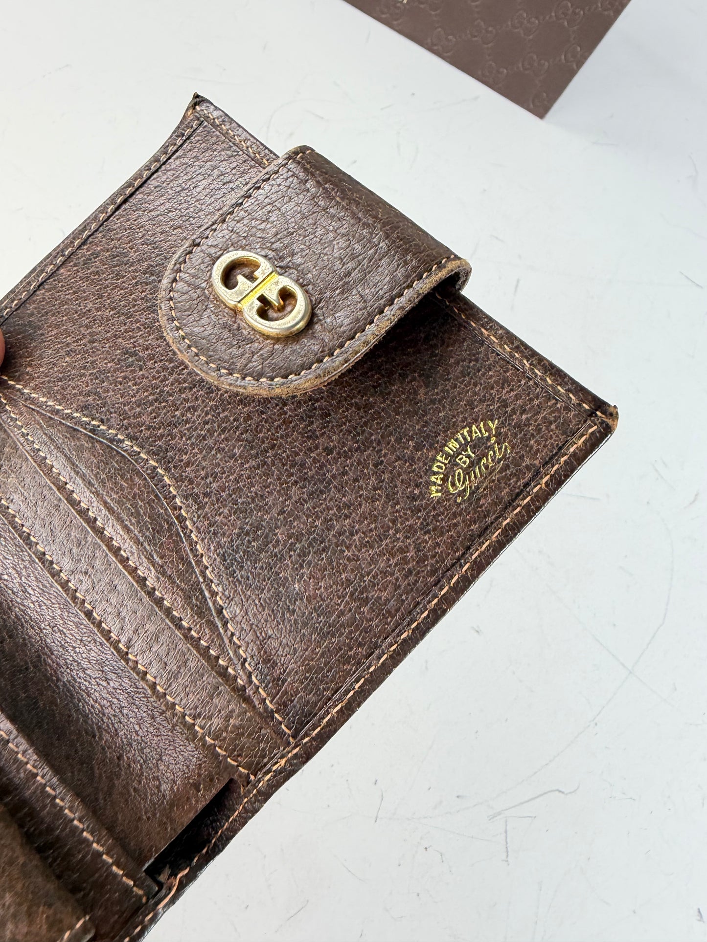 Vintage Gucci Web Stripe Leather Wallet Brown Green Red