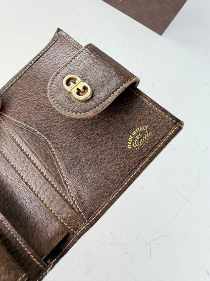 Vintage Gucci Web Stripe Leather Wallet Brown Green Red