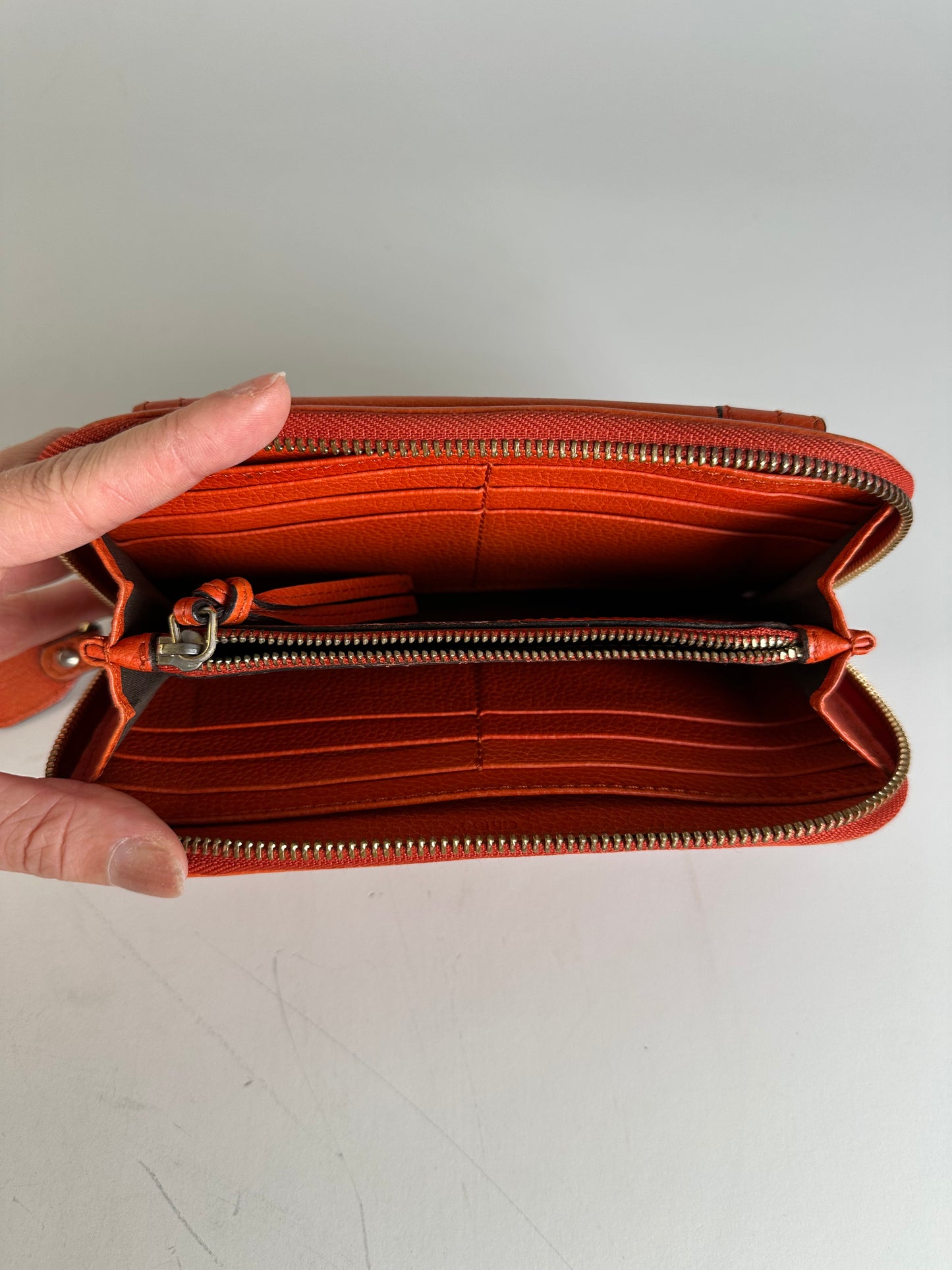 Vintage Chloe Pebbled Leather Zip Wallet Orange Gold