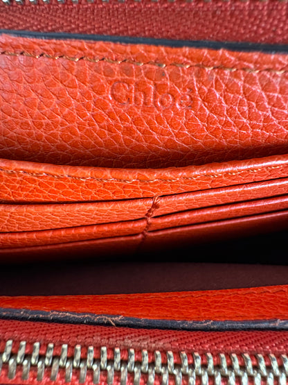 Vintage Chloe Pebbled Leather Zip Wallet Orange Gold