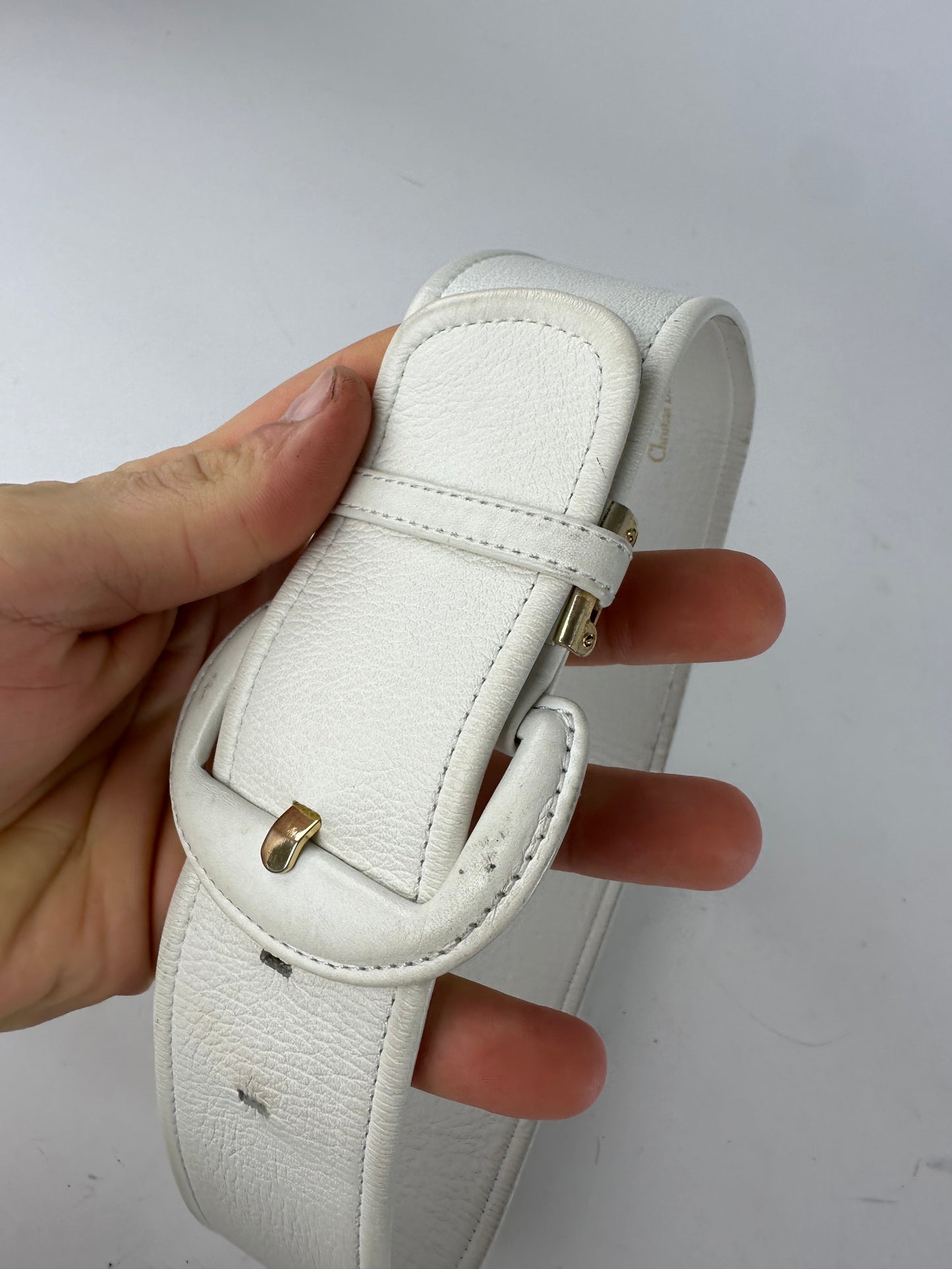Vintage Dior Leather Belt White
