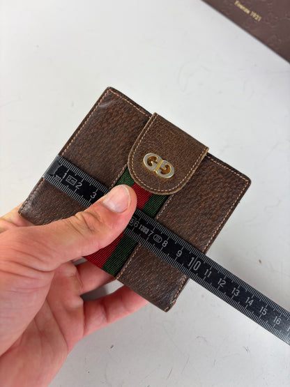 Vintage Gucci Web Stripe Leather Wallet Brown Green Red