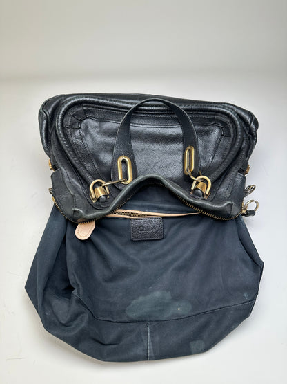 Vintage Chloe Grained Leather Shoulder Bag Black Gold