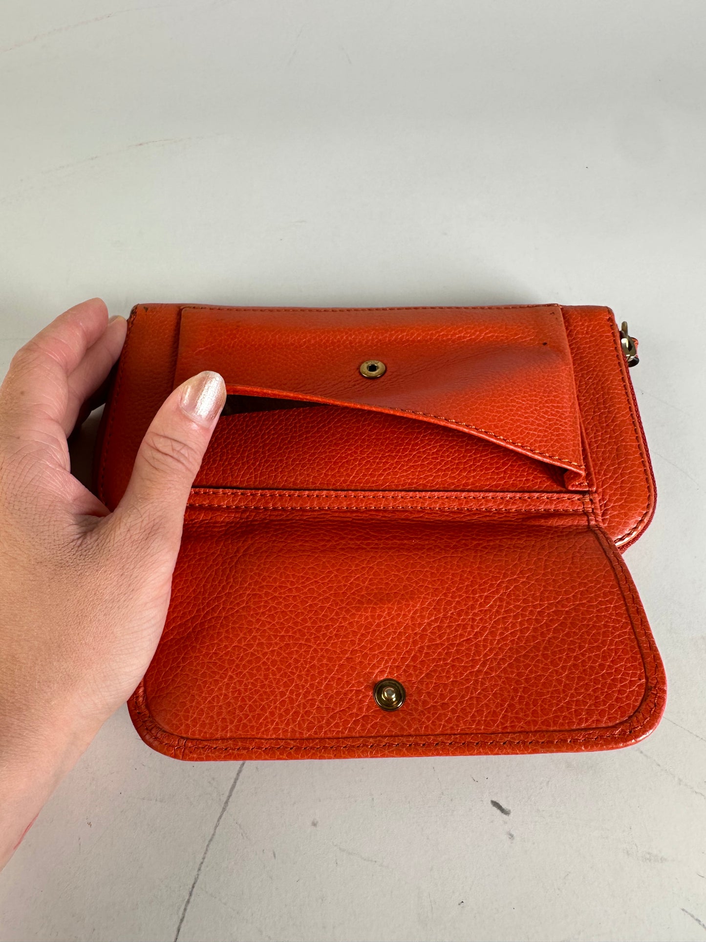 Vintage Chloe Pebbled Leather Zip Wallet Orange Gold
