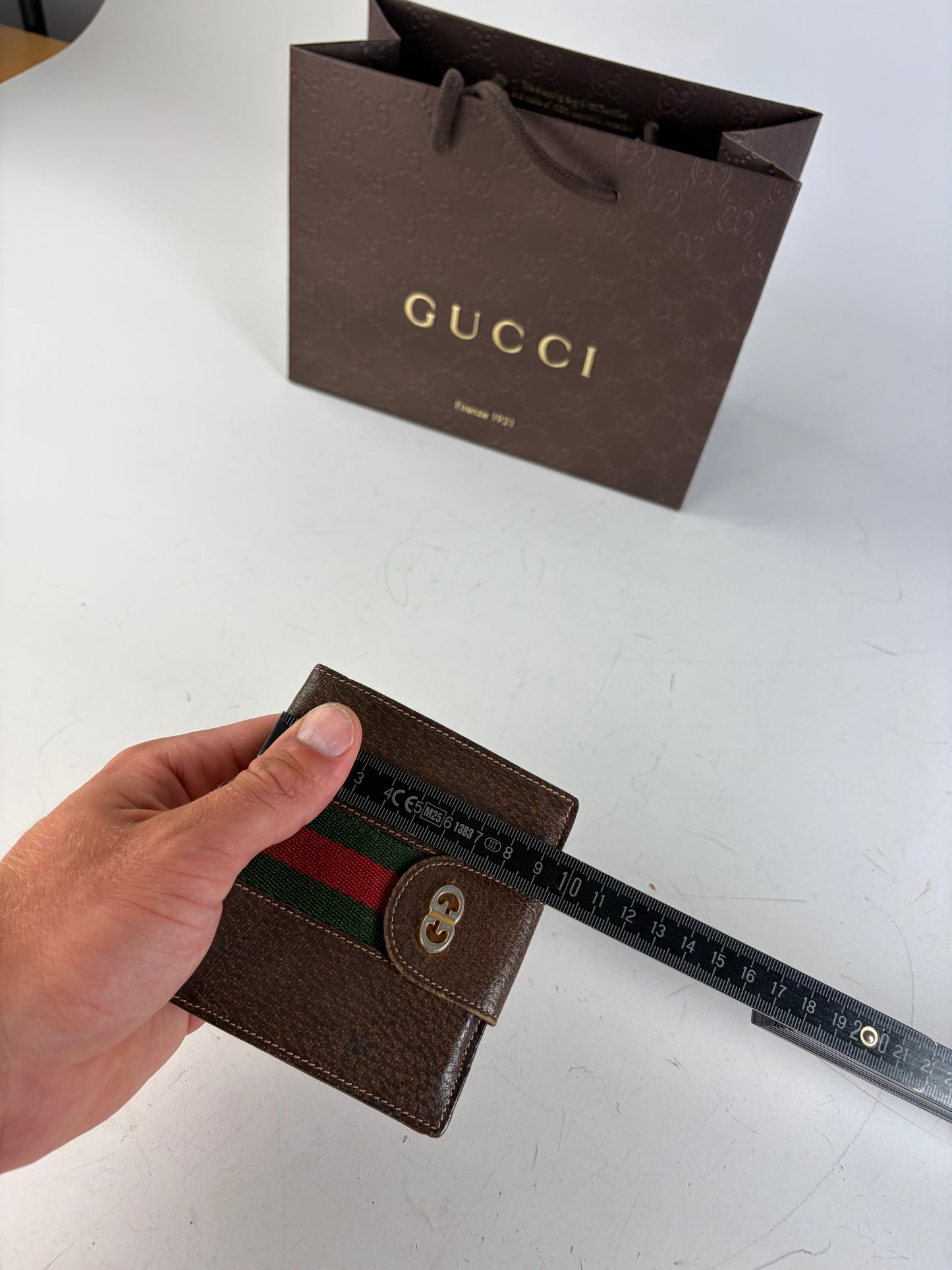 Vintage Gucci Web Stripe Leather Wallet Brown Green Red