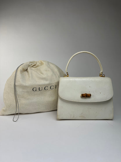 Vintage Gucci Bamboo Bullet Structured Top-Handle Bag Late 1970s White