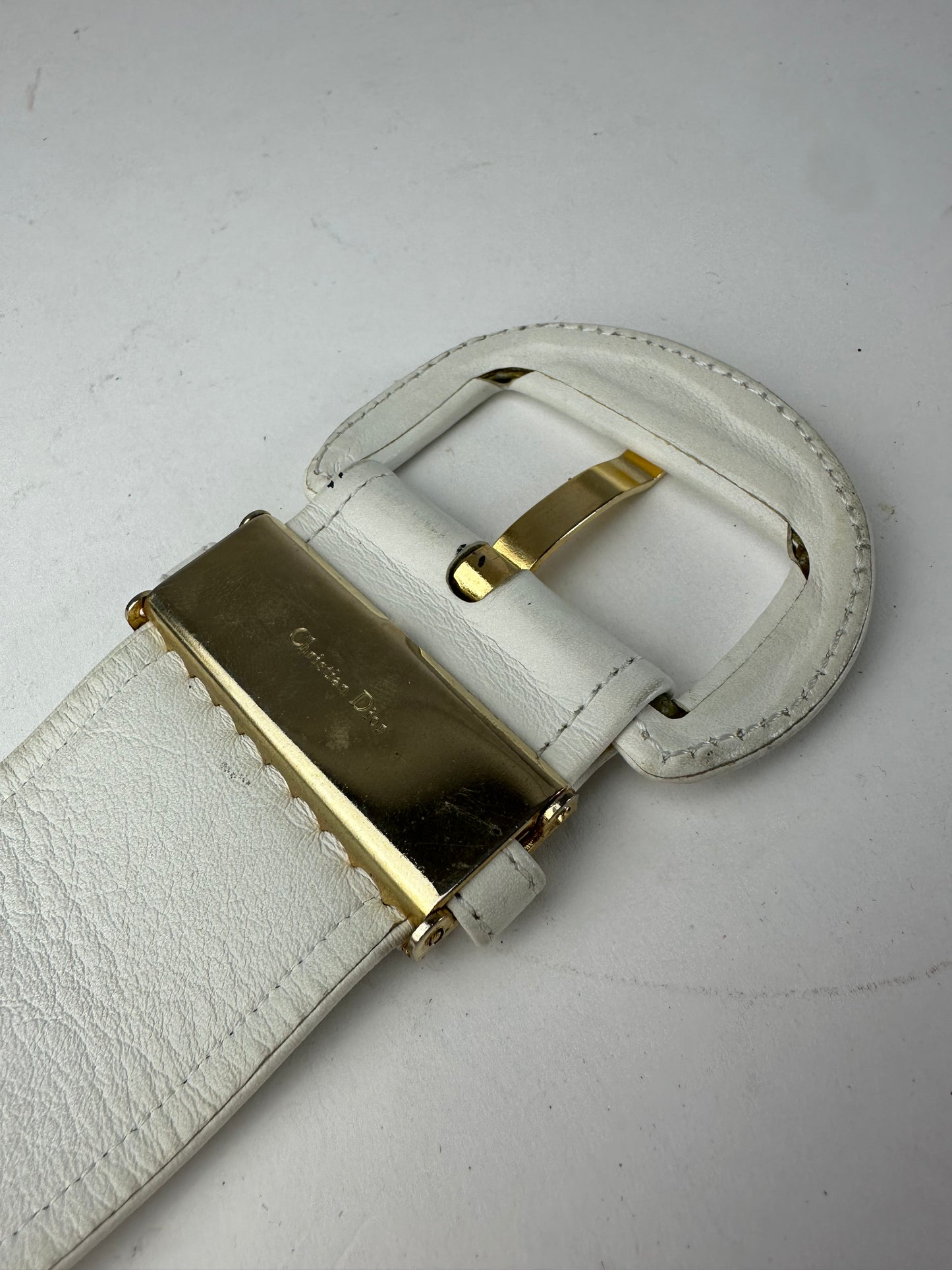 Vintage Dior Leather Belt White