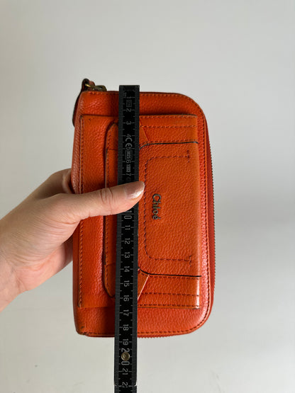 Vintage Chloe Pebbled Leather Zip Wallet Orange Gold
