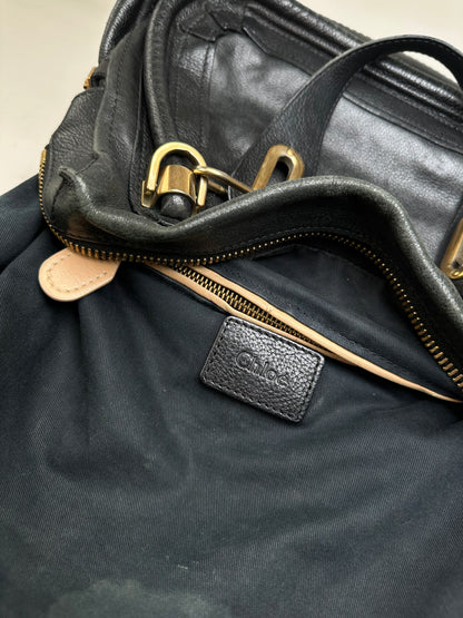 Vintage Chloe Grained Leather Shoulder Bag Black Gold