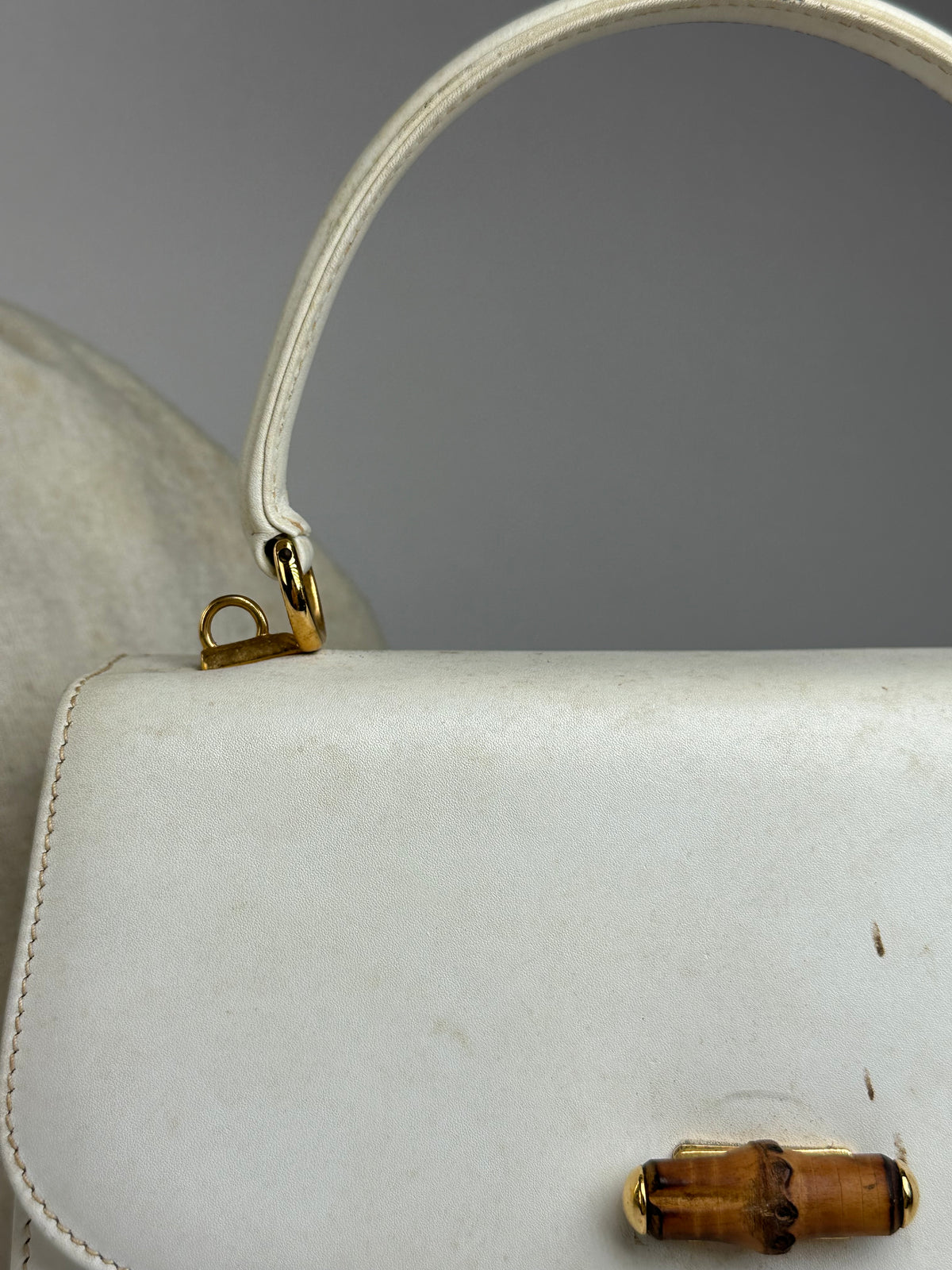 Vintage Gucci Bamboo Bullet Structured Top-Handle Bag Late 1970s White