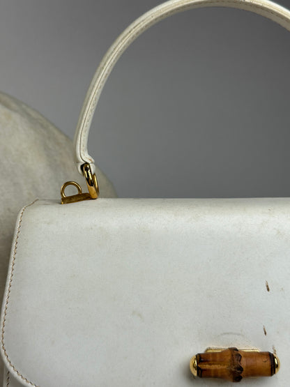 Vintage Gucci Bamboo Bullet Structured Top-Handle Bag Late 1970s White