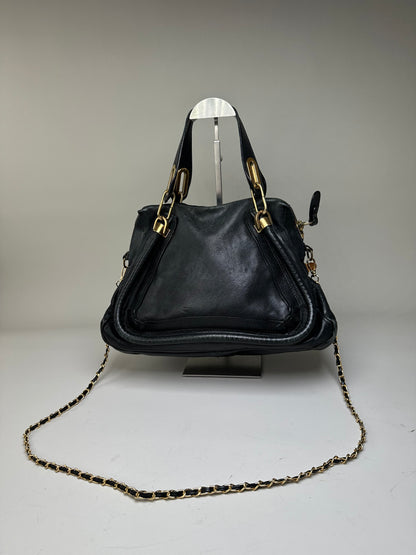 Vintage Chloe Grained Leather Shoulder Bag Black Gold