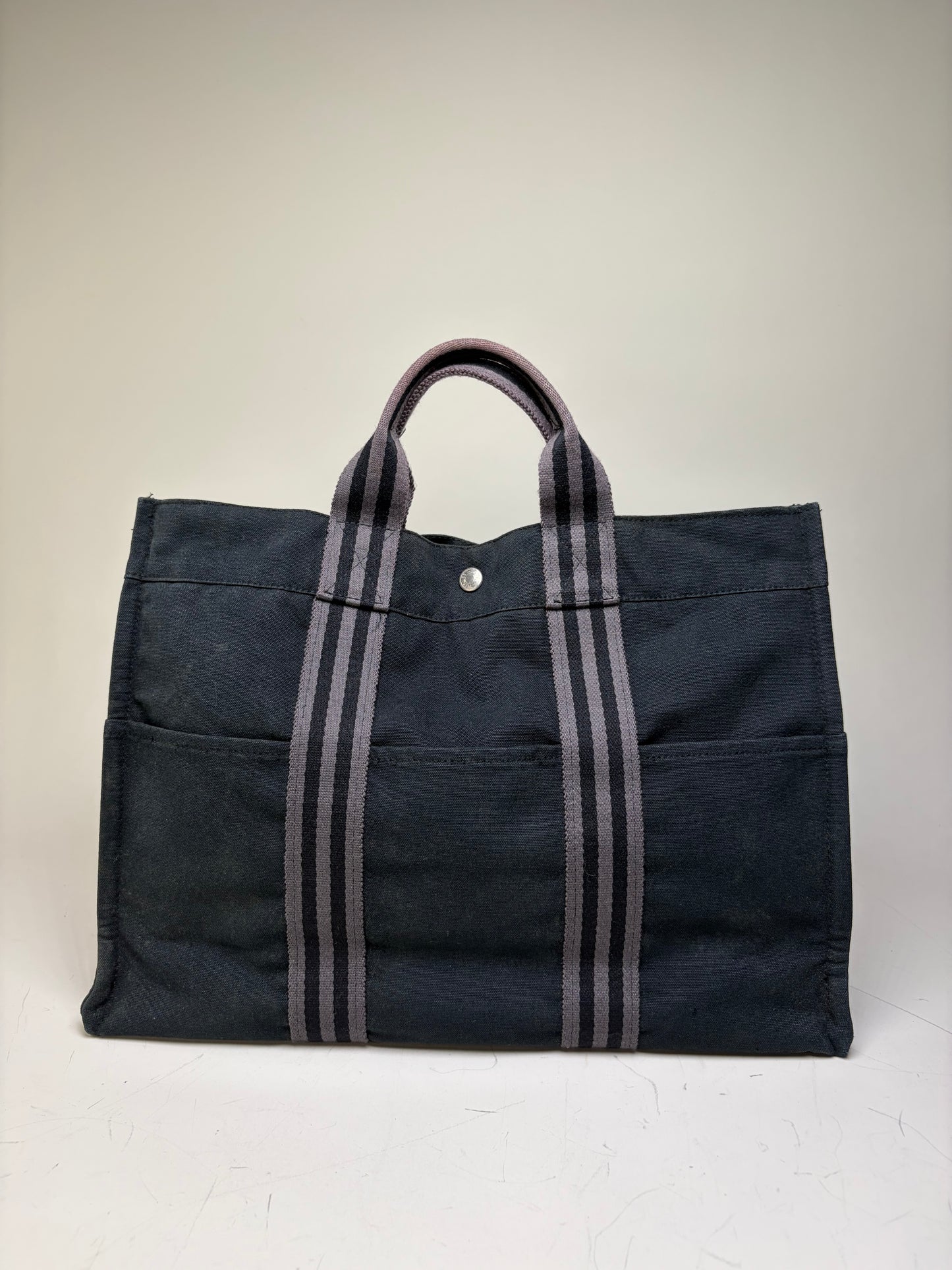 Vintage Hermes Canvas Tote Bag Black Dark Grey