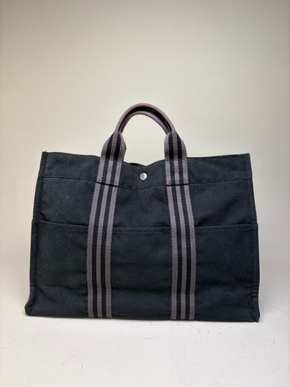 Vintage Hermes Canvas Tote Bag Black Dark Grey