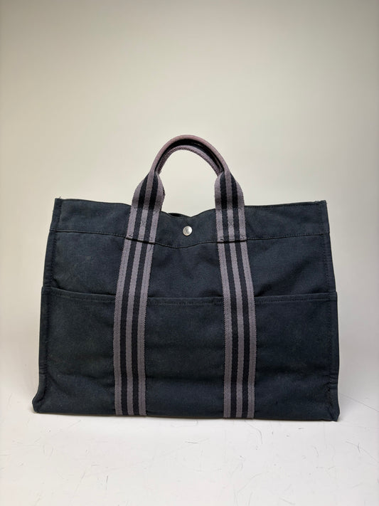 Vintage Hermes Canvas Tote Bag Black Dark Grey