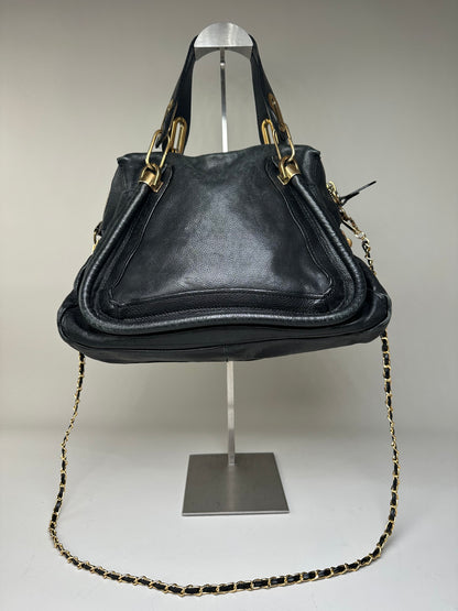 Vintage Chloe Grained Leather Shoulder Bag Black Gold