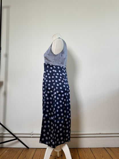 Vintage Balenciaga Silk Polka Dot Dress Navy Grey M