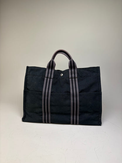 Vintage Hermes Canvas Tote Bag Black Dark Grey