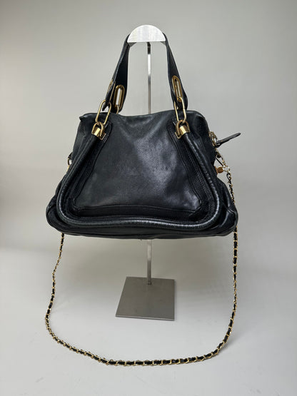 Vintage Chloe Grained Leather Shoulder Bag Black Gold