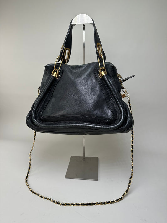 Vintage Chloe Grained Leather Shoulder Bag Black Gold