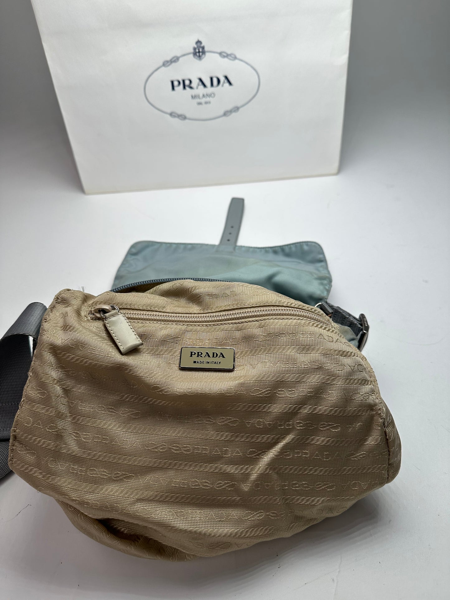 Vintage Prada Light Blue Polyester Crossbody Bag