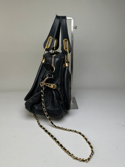 Vintage Chloe Grained Leather Shoulder Bag Black Gold