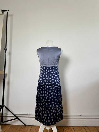 Vintage Balenciaga Silk Polka Dot Dress Navy Grey M