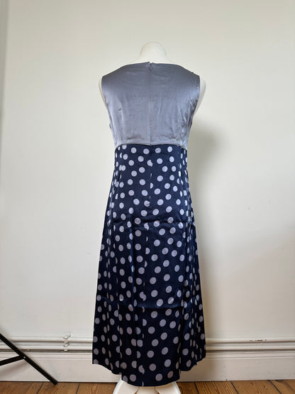 Vintage Balenciaga Silk Polka Dot Dress Navy Grey M