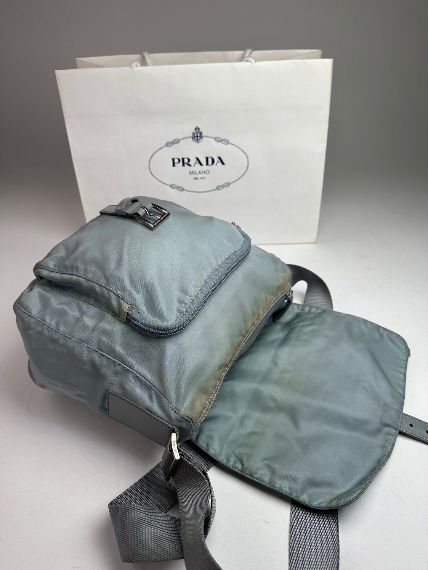 Vintage Prada Light Blue Polyester Crossbody Bag