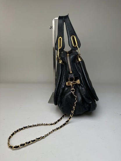 Vintage Chloe Grained Leather Shoulder Bag Black Gold