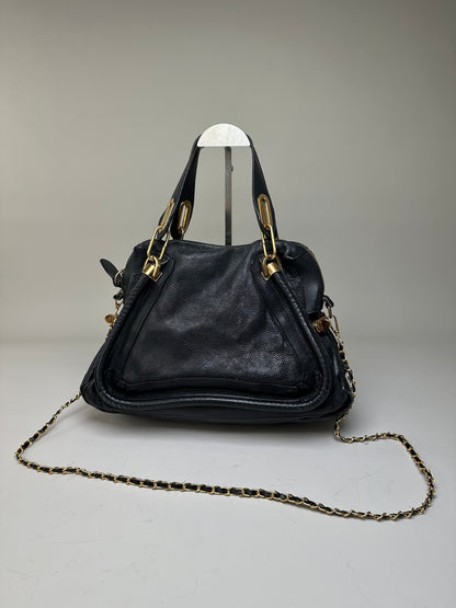 Vintage Chloe Grained Leather Shoulder Bag Black Gold