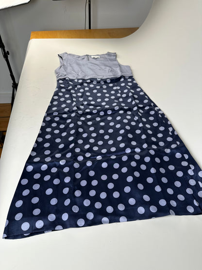 Vintage Balenciaga Silk Polka Dot Dress Navy Grey M