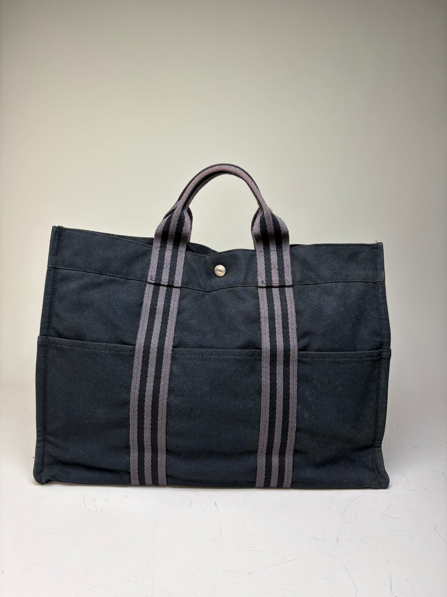 Vintage Hermes Canvas Tote Bag Black Dark Grey