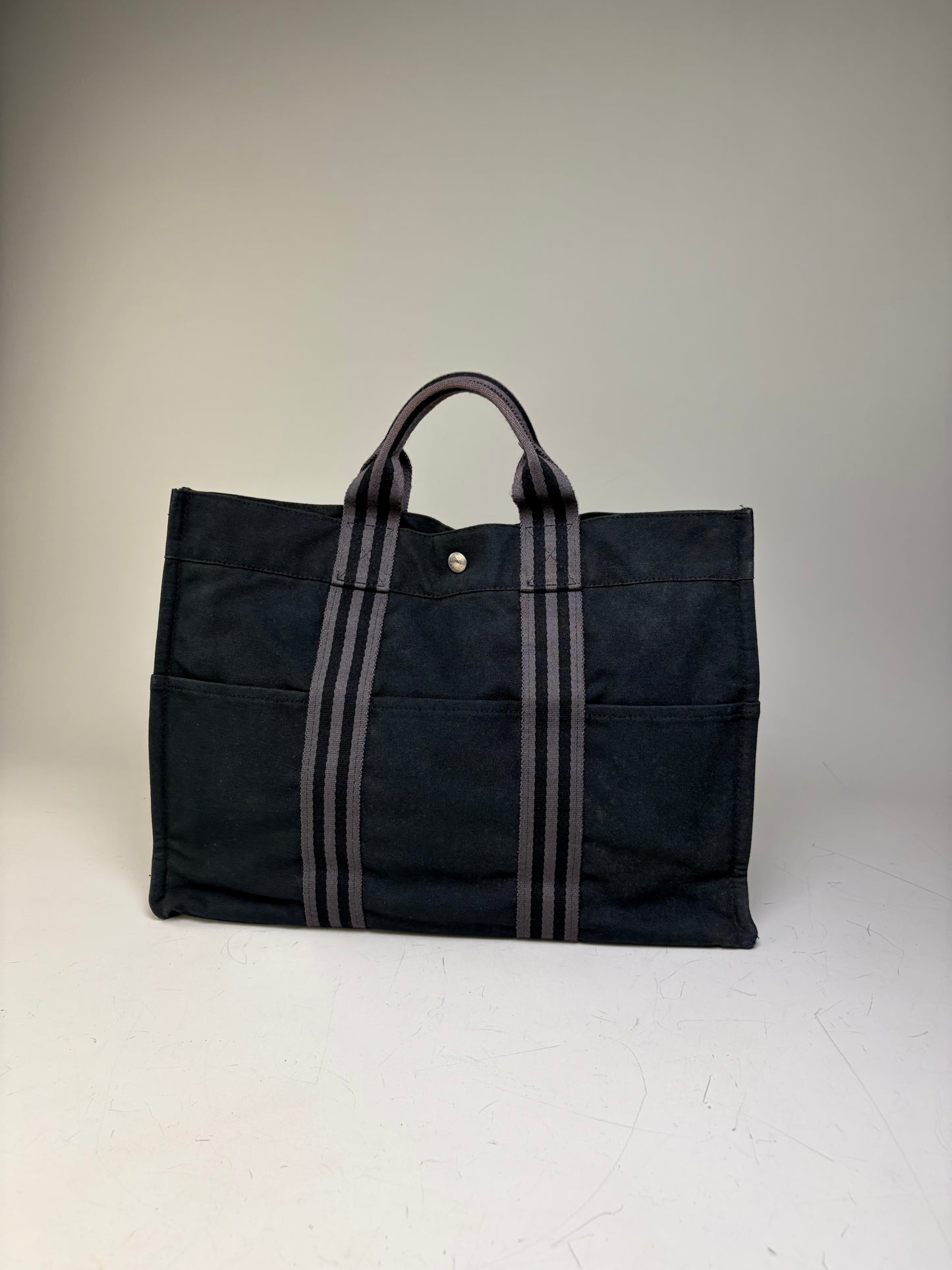 Vintage Hermes Canvas Tote Bag Black Dark Grey