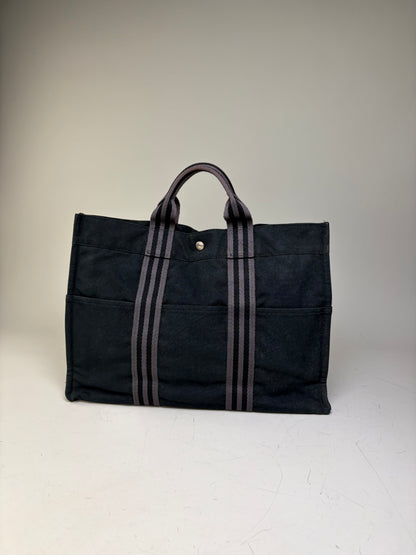 Vintage Hermes Canvas Tote Bag Black Dark Grey