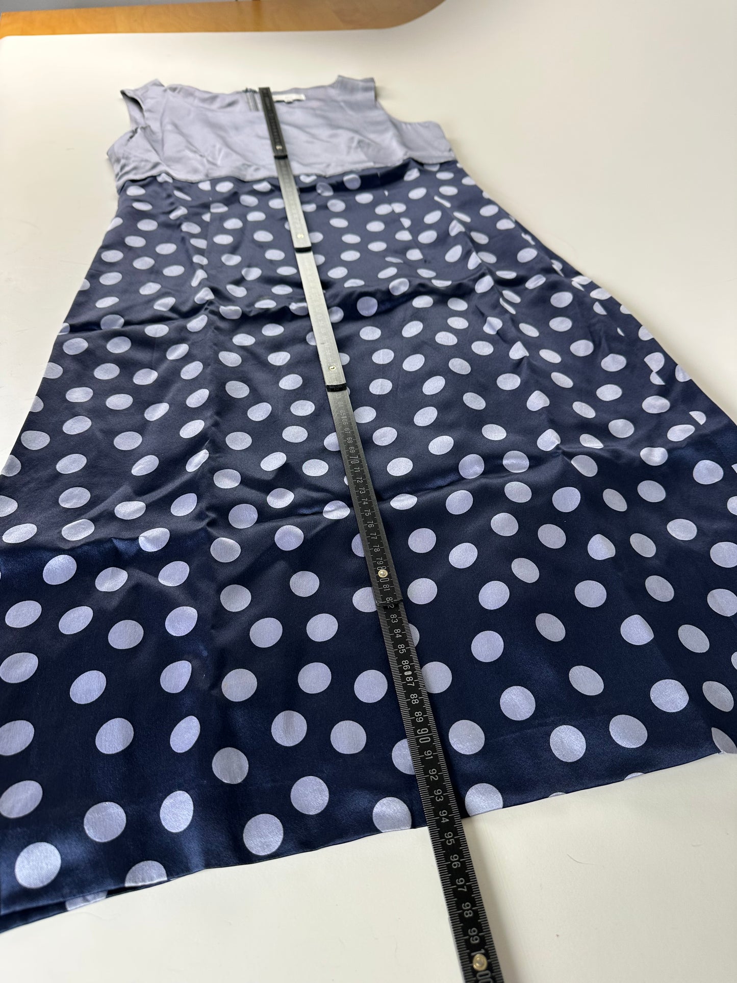 Vintage Balenciaga Silk Polka Dot Dress Navy Grey M