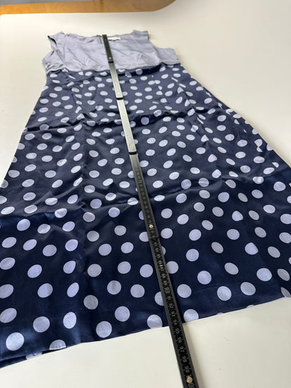 Vintage Balenciaga Silk Polka Dot Dress Navy Grey M