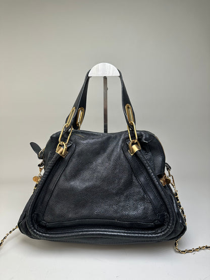 Vintage Chloe Grained Leather Shoulder Bag Black Gold