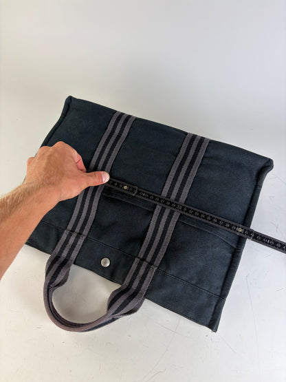 Vintage Hermes Canvas Tote Bag Black Dark Grey