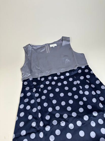 Vintage Balenciaga Silk Polka Dot Dress Navy Grey M