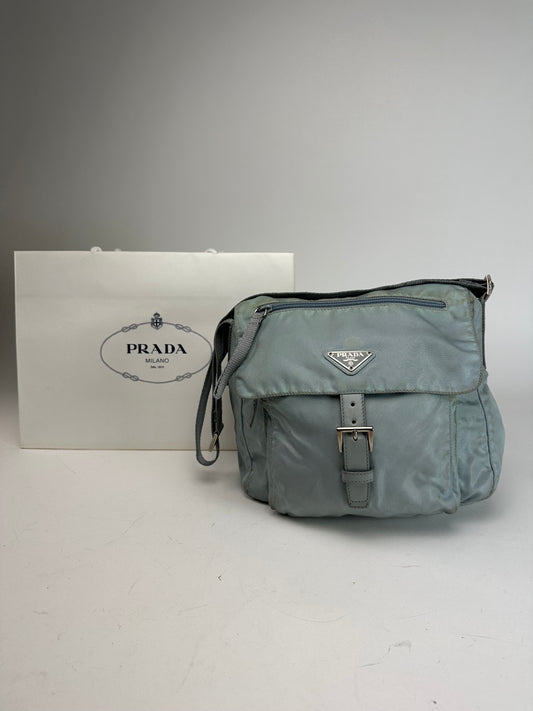 Vintage Prada Light Blue Polyester Crossbody Bag
