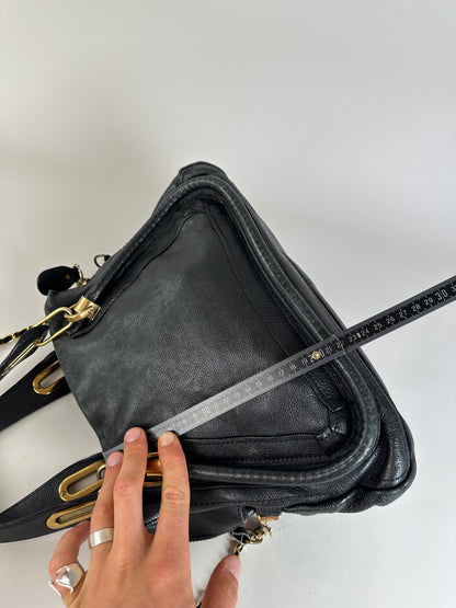 Vintage Chloe Grained Leather Shoulder Bag Black Gold