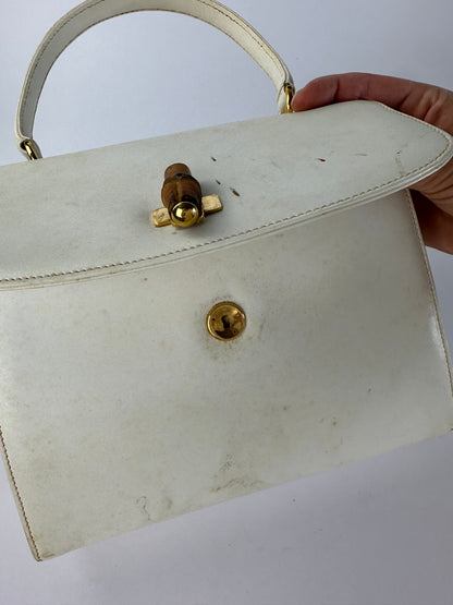 Vintage Gucci Bamboo Bullet Structured Top-Handle Bag Late 1970s White