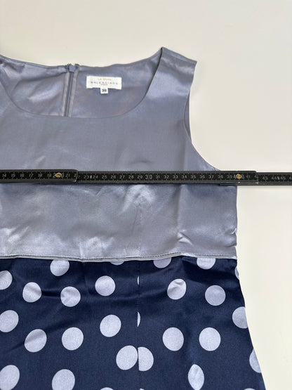 Vintage Balenciaga Silk Polka Dot Dress Navy Grey M