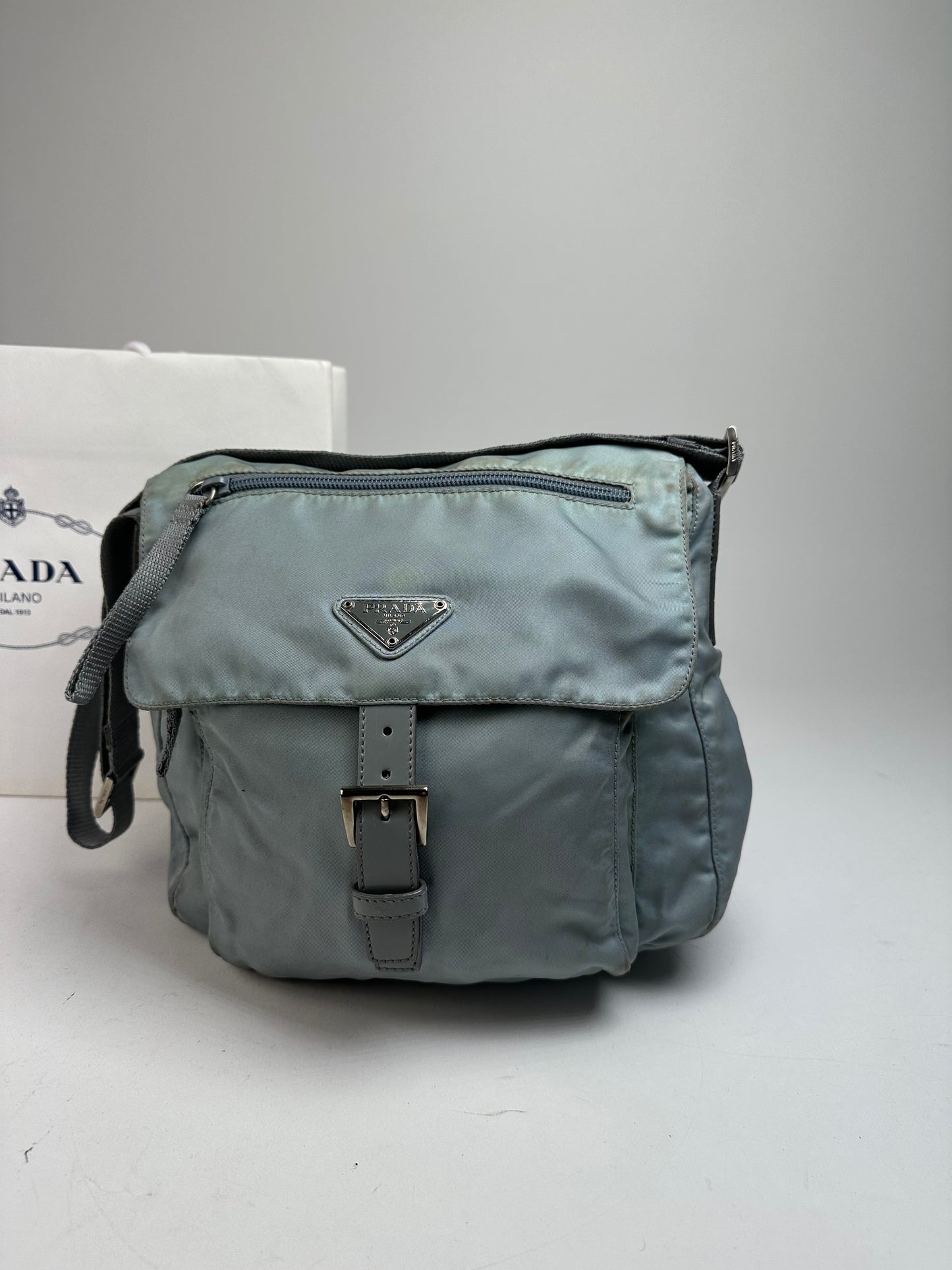 Vintage Prada Light Blue Polyester Crossbody Bag