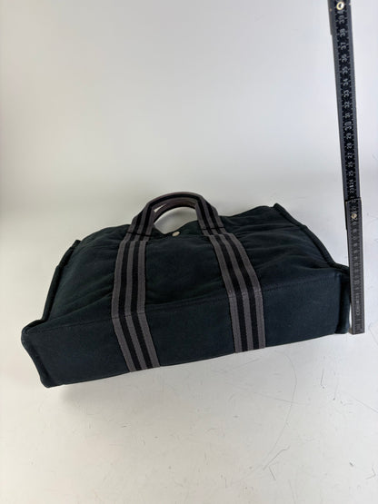 Vintage Hermes Canvas Tote Bag Black Dark Grey