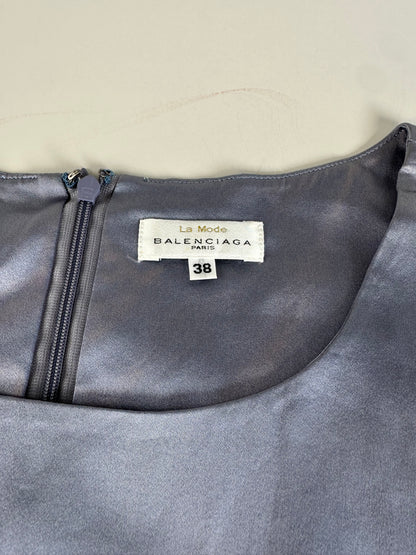 Vintage Balenciaga Silk Polka Dot Dress Navy Grey M