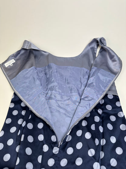 Vintage Balenciaga Silk Polka Dot Dress Navy Grey M
