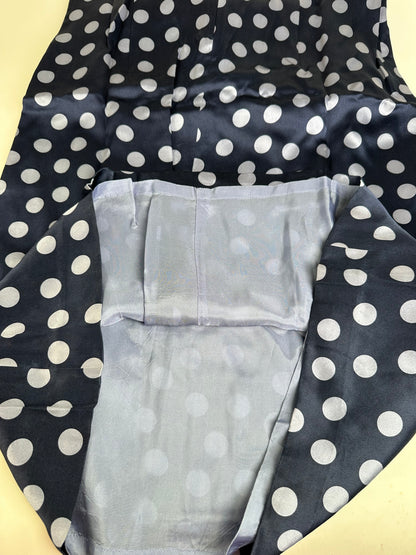 Vintage Balenciaga Silk Polka Dot Dress Navy Grey M