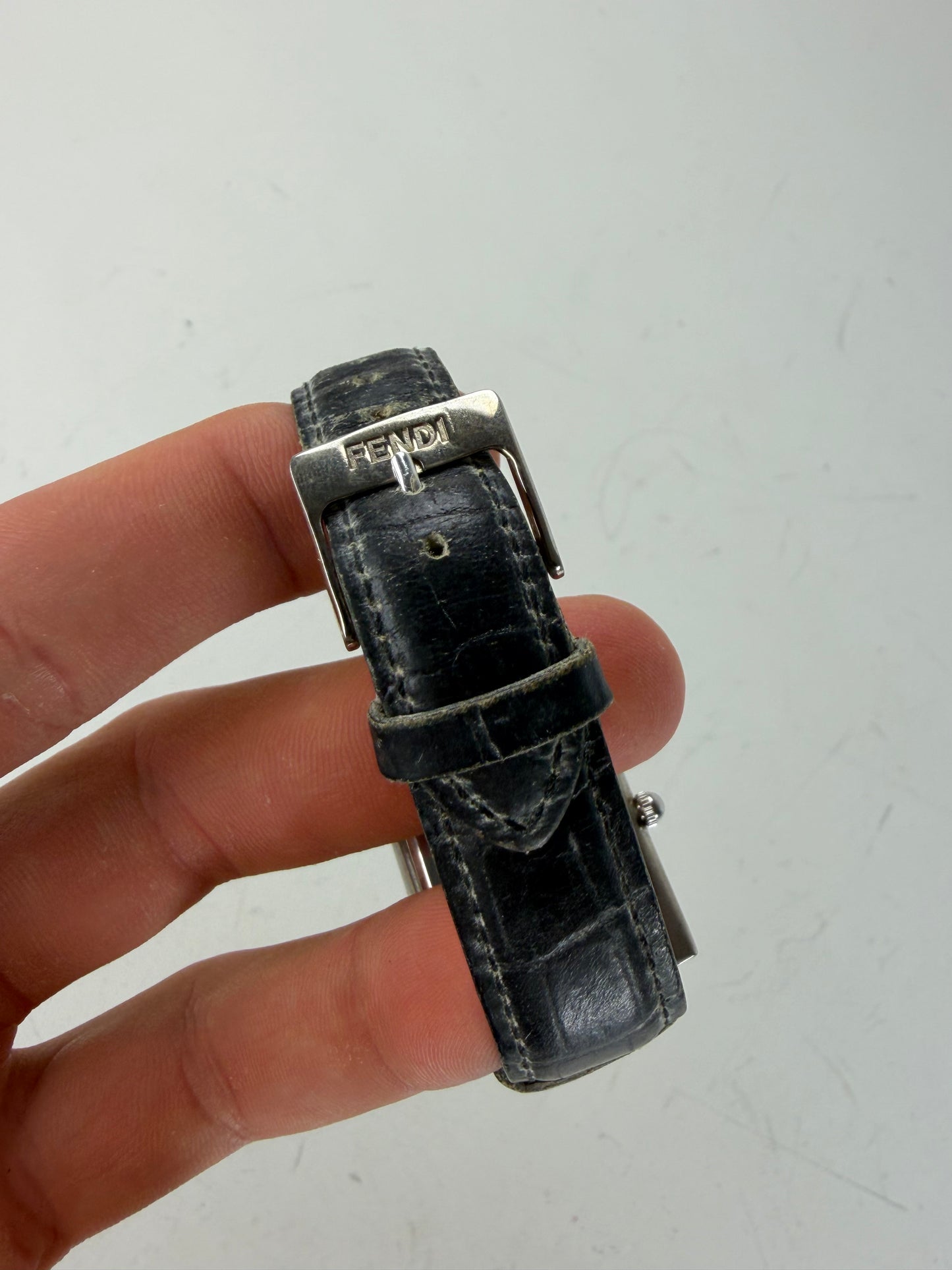 Vintage Fendi Stainless Steel Leather Strap Watch Black White